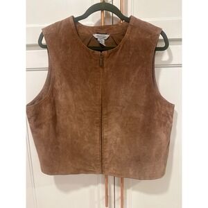 Stonebridge Womens XL Brown Genuine Suede Leather Zip western Vest Cognac boho